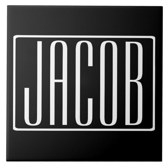 Bold & Modern Your Name or Word | White On Black Tile (Front)