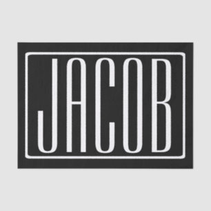 Bold & Modern Your Name or Word White On Black Tissue Paper