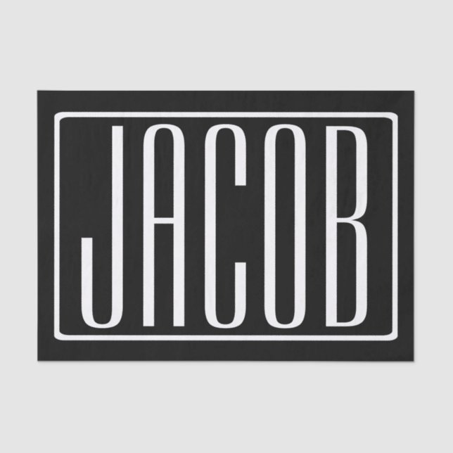 Bold & Modern Your Name or Word | White On Black Tissue Paper (Front)