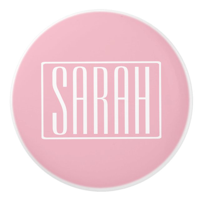 Bold & Modern Your Name or Word | White On Pink Ceramic Knob (Front)
