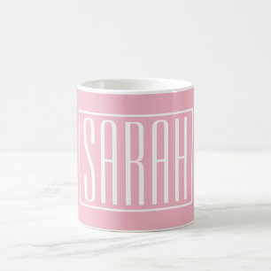 Bold & Modern Your Name or Word   White On Pink Coffee Mug