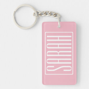 Bold & Modern Your Name or Word   White On Pink Key Ring