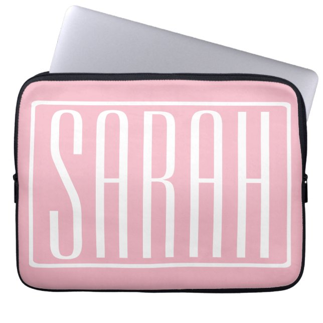 Bold & Modern Your Name or Word | White On Pink Laptop Sleeve (Front)