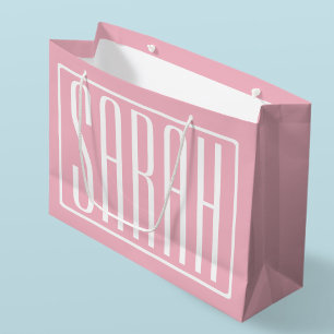 Bold & Modern Your Name or Word   White On Pink Large Gift Bag