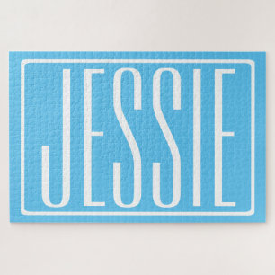 Bold & Modern Your Name or Word   White & Sky Blue Jigsaw Puzzle