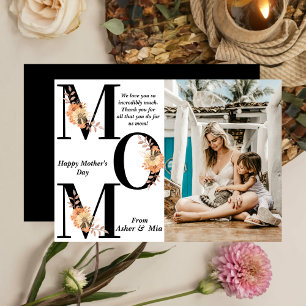Bold MOM Black Boho Flowers Photo Mother's Day Card