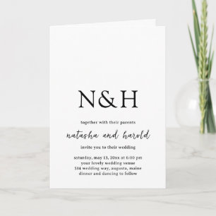 Bold Monogram Black and White Modern Wedding Invitation