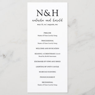 Bold Monogram Black and White Modern Wedding Programme