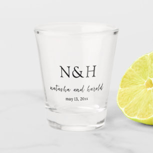 Bold Monogram Black and White Modern Wedding Shot Glass