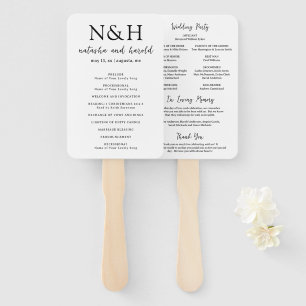 Bold Monogram Black and White Wedding Program Hand Fan
