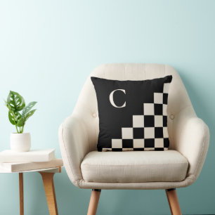 Bold Monogram Black Cream Geometric Pattern Cushion