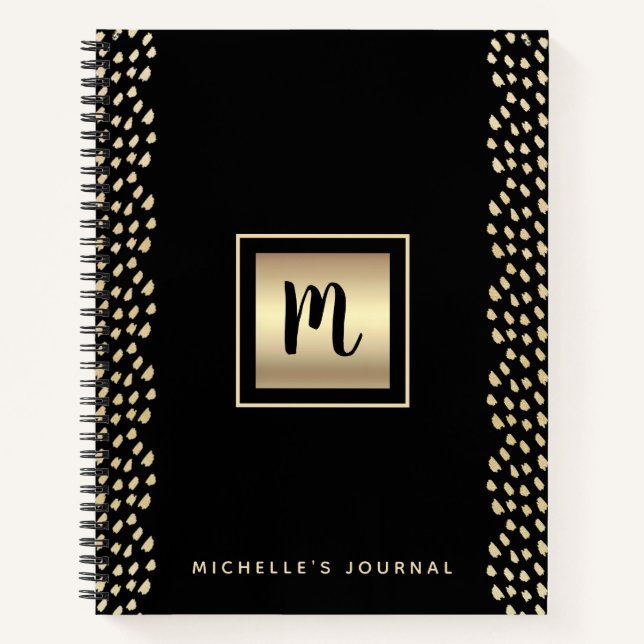 Bold monogram black gold foil modern script luxury notebook (Front)