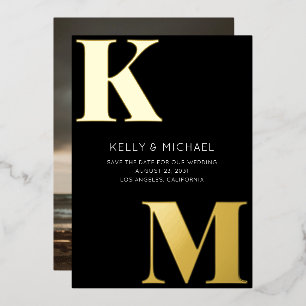 Bold Monogram Black Initials Modern Photo Wedding