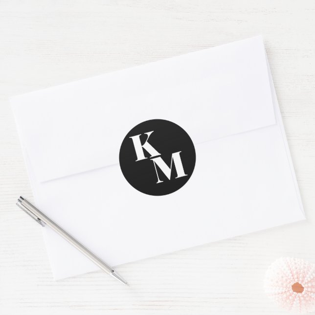 Bold Monogram Black Initials Modern Wedding Classic Round Sticker (Envelope)