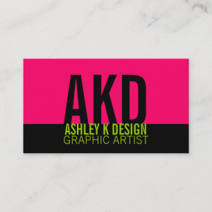 Bold Monogram Business Cards Black Green Pink
