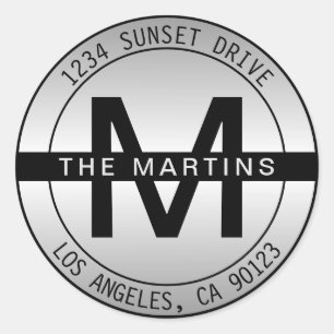 Bold Monogram & Circular Address   Framed Gradient Classic Round Sticker