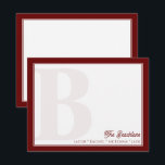 Bold Monogram Dark Red Family Stationery Card<br><div class="desc">This design features a bold, faded monogram in the background and space for a name/text on the bottom. Click the customise button if you would like to adjust the design elements and/or further modify the text! Variations of this design, additional colours, as well as coordinating products are available in our...</div>