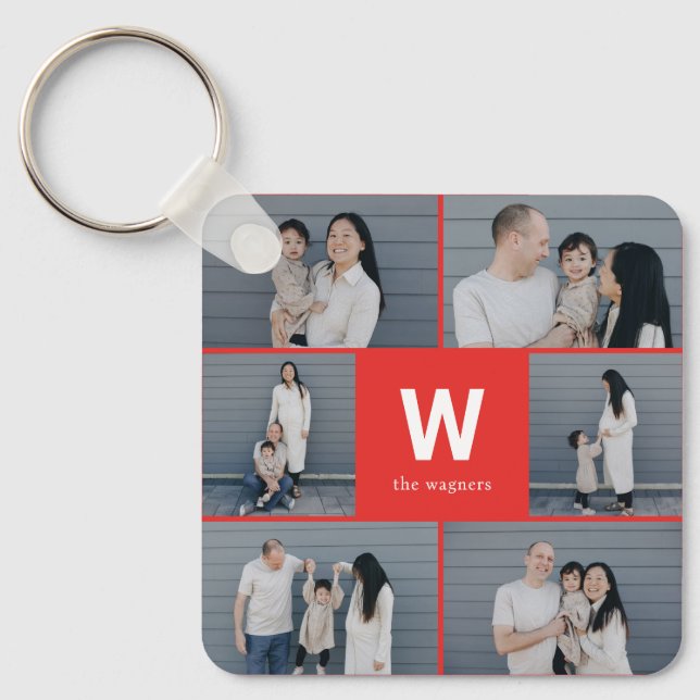 Bold Monogram Editable Colour Custom Photo Keychai Key Ring (Front)
