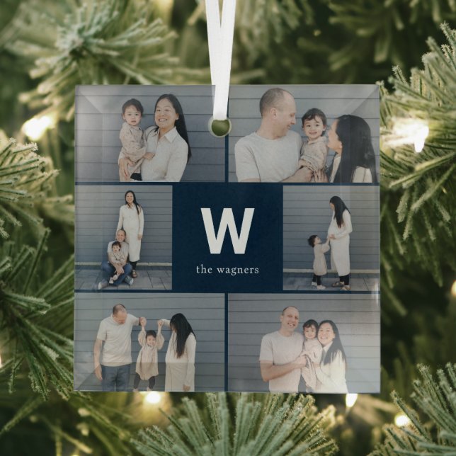 Bold Monogram Editable Colour Custom Photo Ornamen Glass Tree Decoration (Insitu)