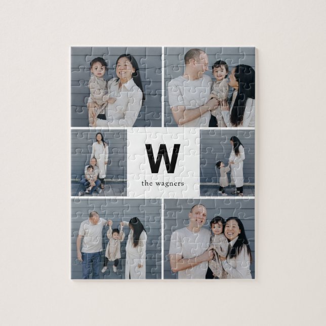 Bold Monogram Editable Colour Photo Collage Puzzle (Vertical)