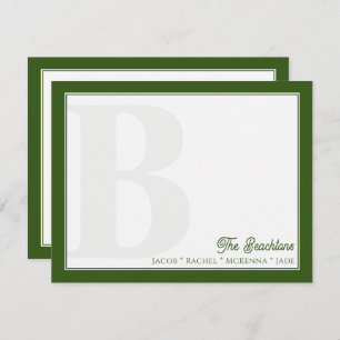Bold Monogram Forest Green Family Stationery Card
