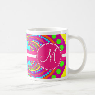 Bold Monogram Funky Pattern Hot Pink Design Coffee Mug