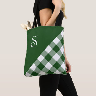 Bold Monogram Green White Buffalo Check Geometric Tote Bag