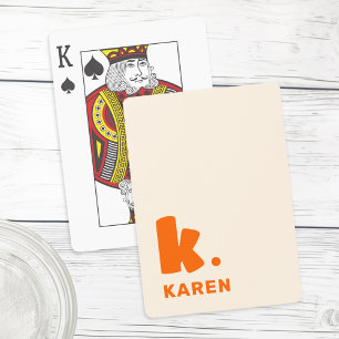 Bold monogram initial and name orange playing cards