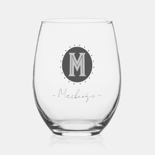 Bold Monogram Initial Custom  Stemless Wine Glass