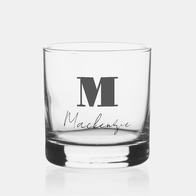 Bold Monogram Initial Fancy Script Custom Whiskey Whiskey Glass (Front)