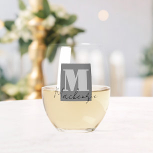 Bold Monogram Initial Fancy Script Stemless Wine Glass