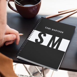 Bold Monogram Initials Black & White Business  Planner