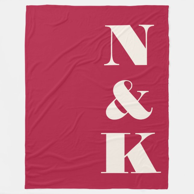 Bold Monogram Initials Christmas Red Newlywed Fleece Blanket (Front)