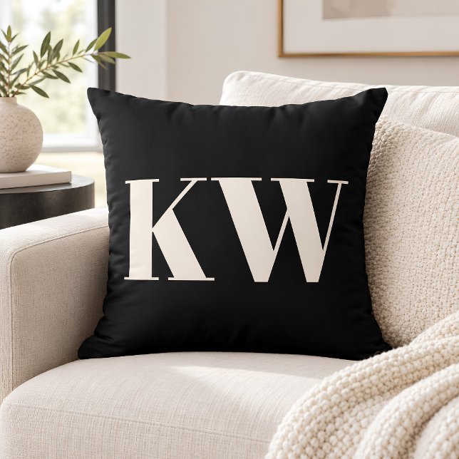 Bold Monogram Initials Personalised Custom Black Cushion (Creator Uploaded)