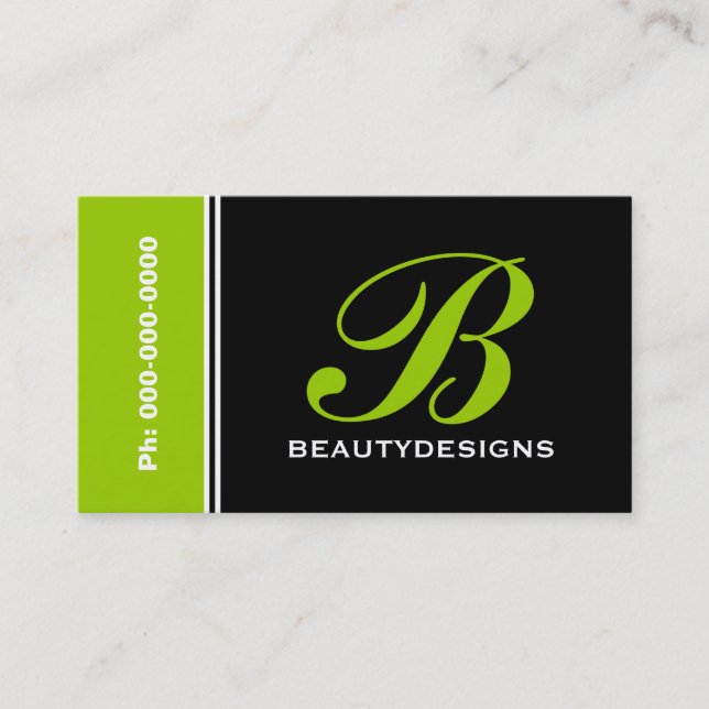 Bold monogram lime green black eye-catching business card (Front)