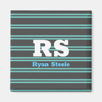 Bold Monogram & Name, Lt. Teal Lines on Dark Grey