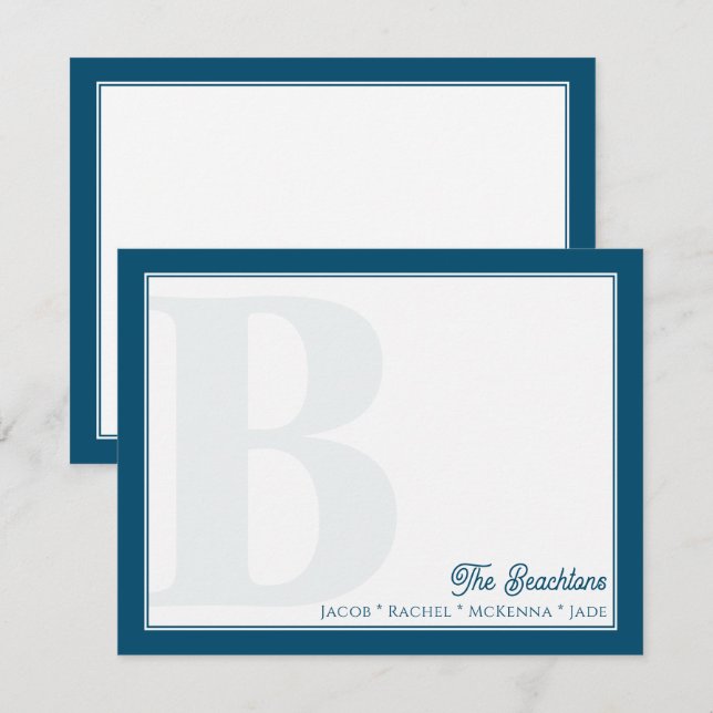 Bold Monogram Navy Blue Family Stationery Card (Front/Back)