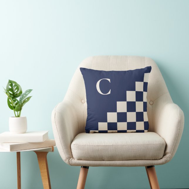 Bold Monogram Navy Cream Geometric Pattern Cushion (Chair)