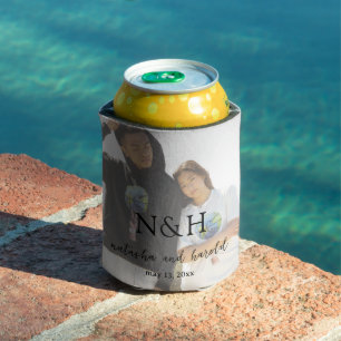 Bold Monogram Photo Modern Wedding Can Cooler