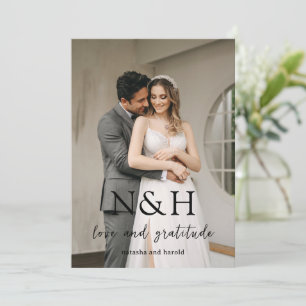 Bold Monogram Photo Modern Wedding Thank You Card