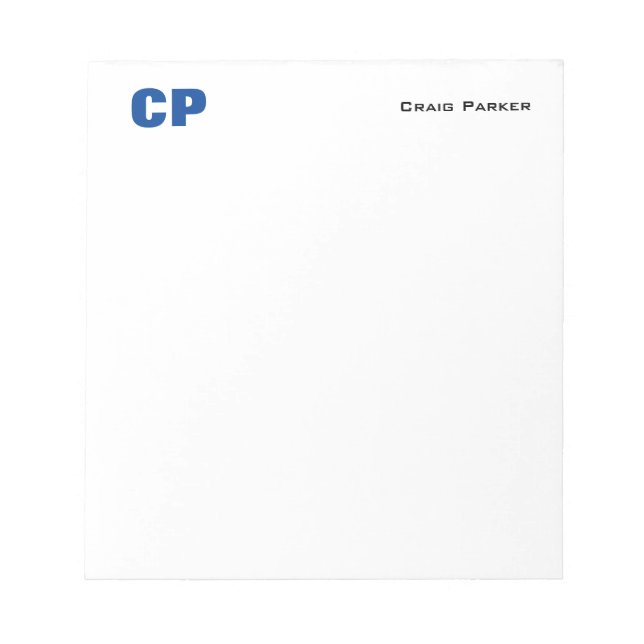 Bold Monogram Professional Minimalist Blue White Notepad (Front)