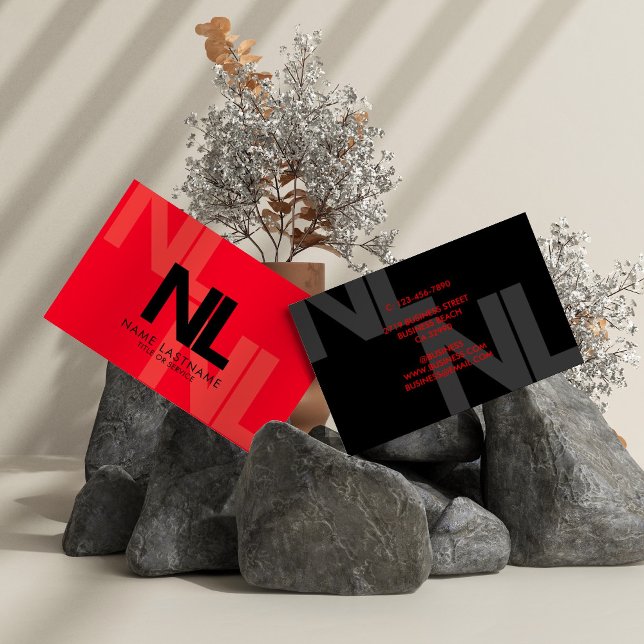 Bold Monogram Red Black Minimalist Stylish Cool Business Card (Creator Uploaded)