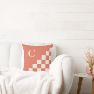 Bold Monogram Terracotta Cream Geometric Pattern Cushion