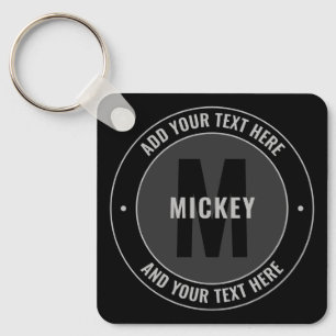 Bold Monogram & Text Black & Grey Key Ring
