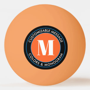 Bold Monogram & Text Black White Orange & Blue Ping Pong Ball