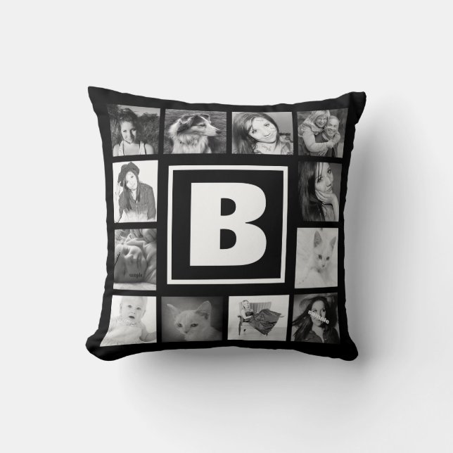 Bold Monogram with 12 Instagram Photos Cushion (Front)