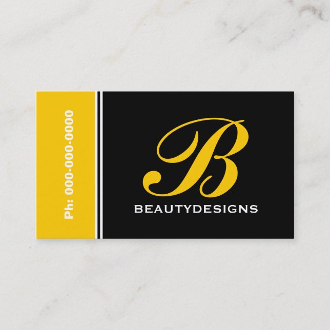Bold monogram yellow black eye-catching business card (Front)