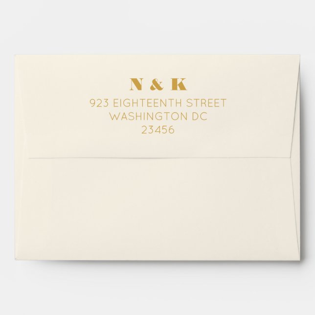 Bold Monogram Yellow Cream Return Address  Envelope (Back (Top Flap))