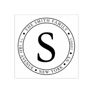 Bold Monogrammed Frame Round Return Address Rubber Stamp