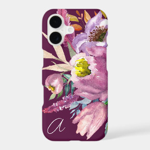 Bold Monogrammed Purple Wine Garden Floral 